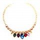 Collier plastron doré à joyaux multicolores