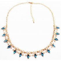 Collier cristal dor&eacute; &agrave; feuille - Bleu ciel