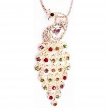 Sautoir en cristal paon dor&eacute; - Multicolore/rouge