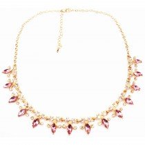 Collier cristal dor&eacute; &agrave; feuille - Rose