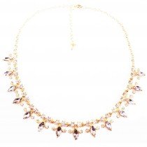 Collier cristal dor&eacute; &agrave; feuille - Blanc