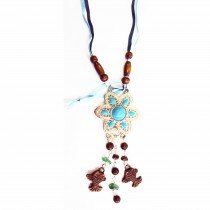 Sautoir fleur en satin bleu