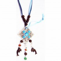 Sautoir losange en satin bleu