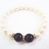 Bracelet perle d'eau douce et agate - noir