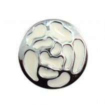 Bouton cam&eacute;lia en 25, 30 mm - Blanc/Argent