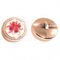 Bouton dor&eacute; &agrave; fleur rouge en 30 mm